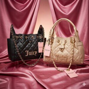 NWT Juicy Couture Black & Beige Bling Diamond Quilted Bag Bundle
